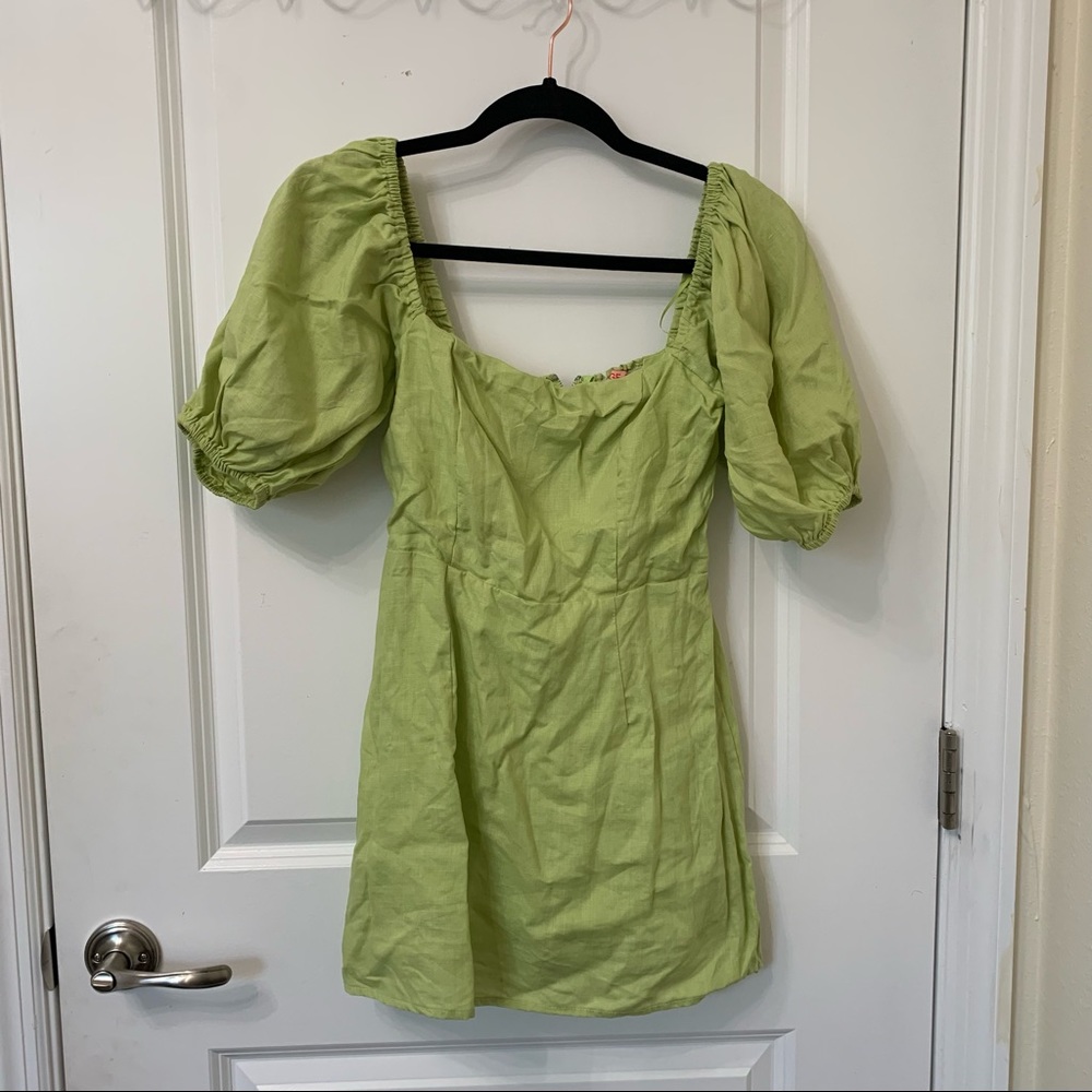 Puff Sleeve Lime Green Mini Dress